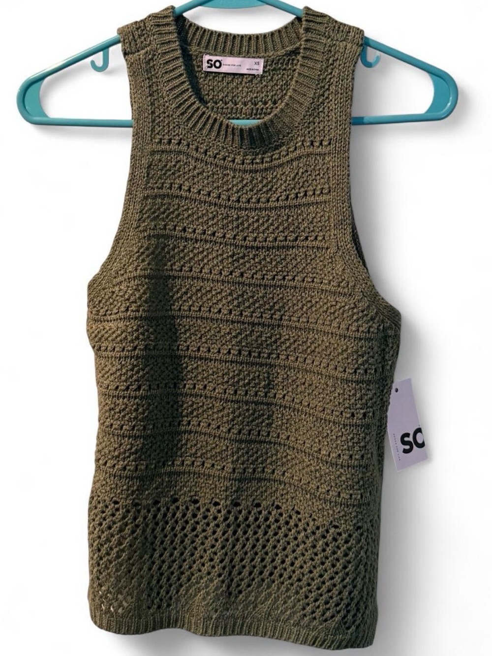 SO Olive Knit Sleeveless Crewneck Sweater Tank